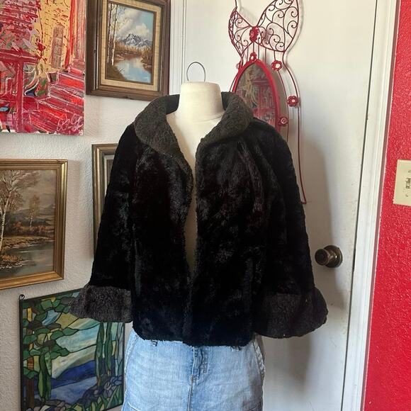 regina glenara by glenoit black fur coat cloak jacket - Picture 1 of 5